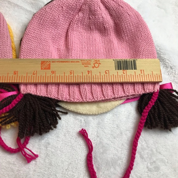 Children's Beanie Skull Cap Crochet Knitted Pink Blonde Brunette Hat Size 2T - Picture 8 of 9
